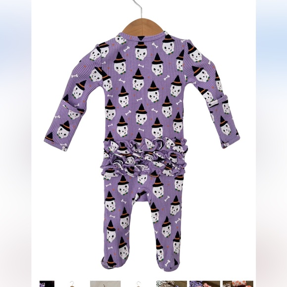 Organic Waffle Ruffle Zip Footie Spooky Skeleton - Picture 2 of 6